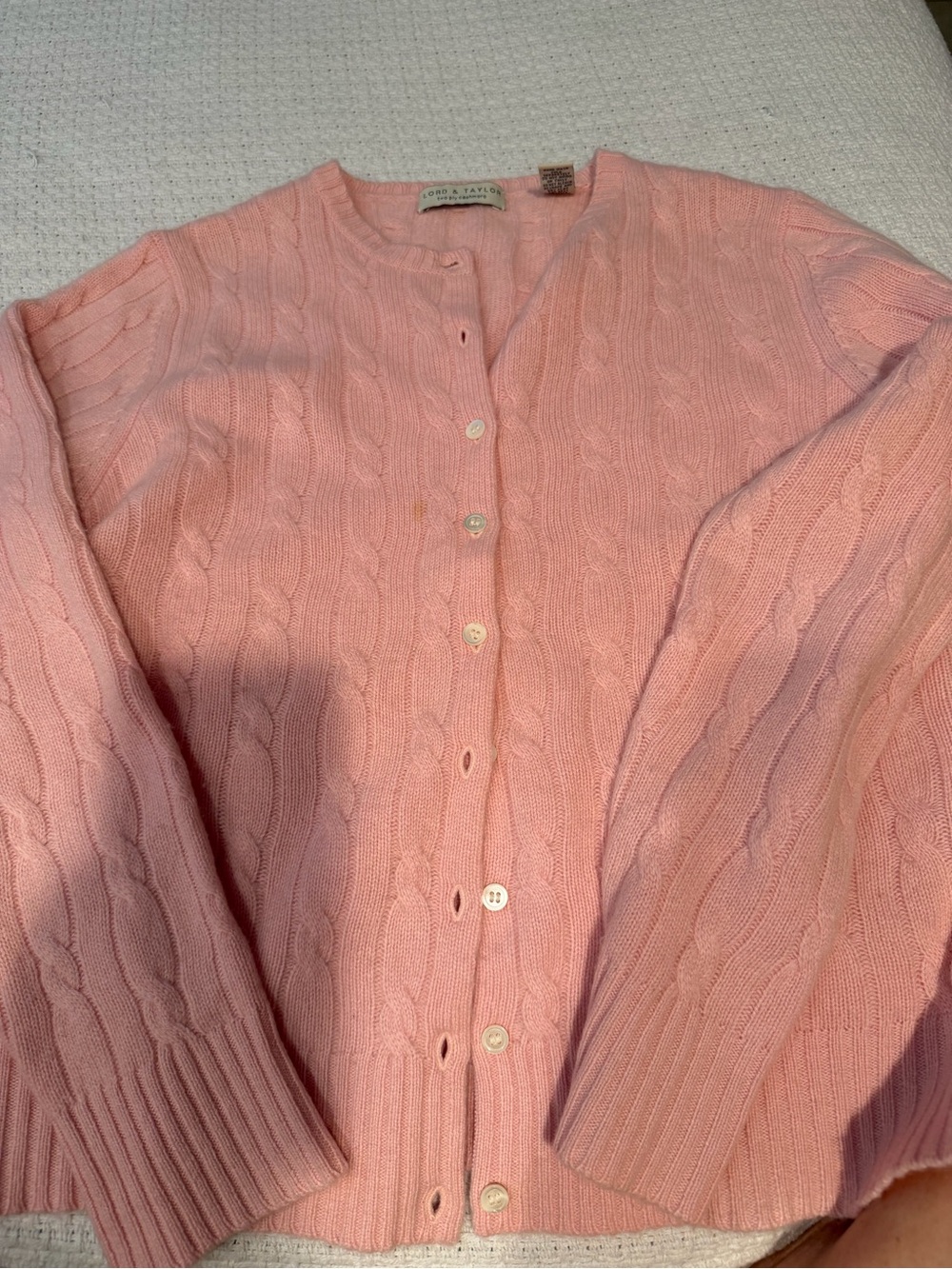 Lord & Taylor Pink Cable-Knit Button Cardigan